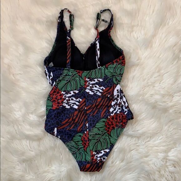 Tropical Forest Lace Up Waist One Piece Swimsuit M - Picture 11 of 13